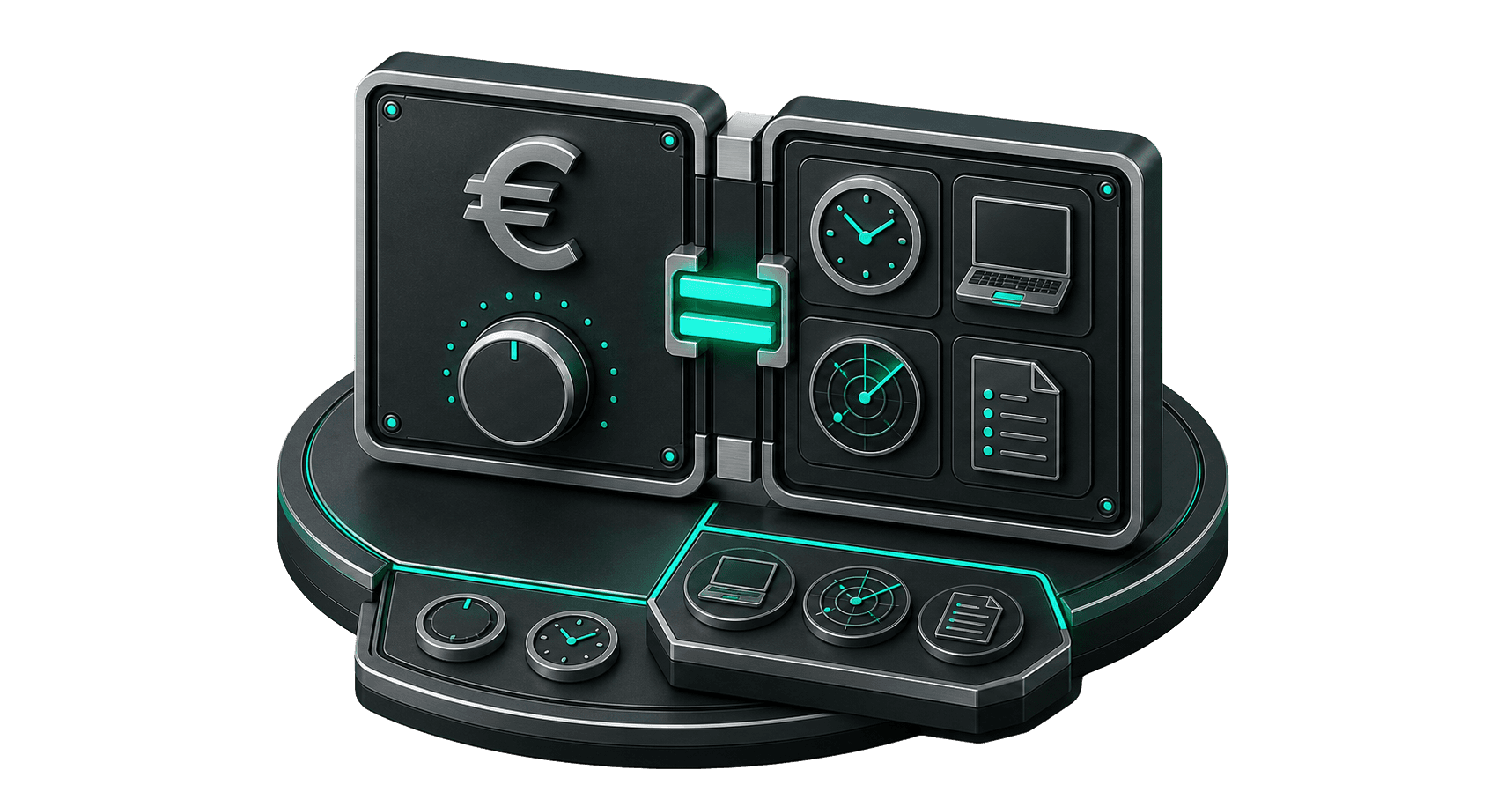 Zwei gekoppelte Module: links der Preis mit Euro-Symbol und Stundenrahmen-Regler, rechts die dafür vorgehaltene Leistung aus Zeit, Geräten, Monitoring und Lagebericht